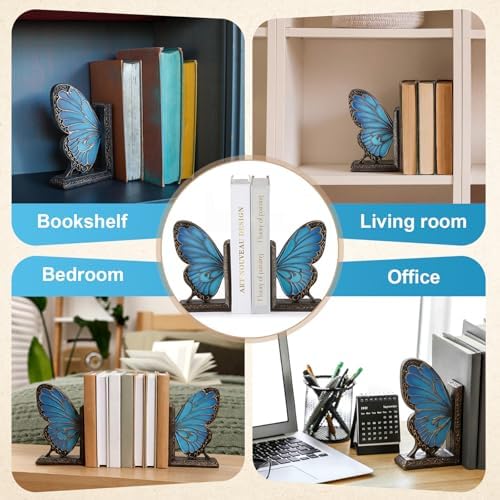 Epakh 2 Pcs Blue Butterfly Book Ends Decorative Bookends - Image 6