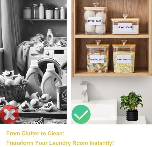 Large 4 Pack Laundry Pods Container & Laundry Powder Container, Plastic Laundry Room Organization and Storage Jars, Dryer Sheet Holder with Lid, Scoops, 16 Labels - Image 6