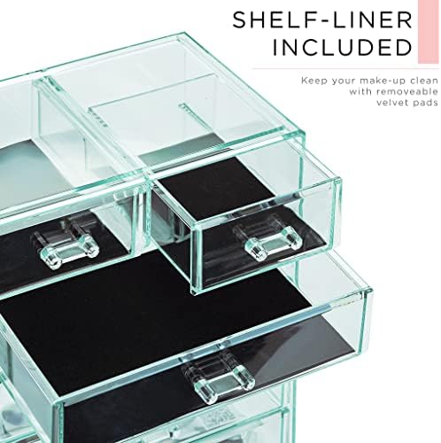 Sorbus Makeup Organizer, 6-Drawer Acrylic 2-Piece Set (Teal Thrill) - Image 6