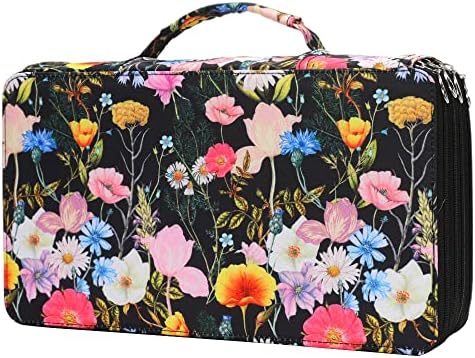 Vomgomfom 300 Slots Marker Case 4-Layer PU Leather, Handle, Black Flower by Vomgomfom