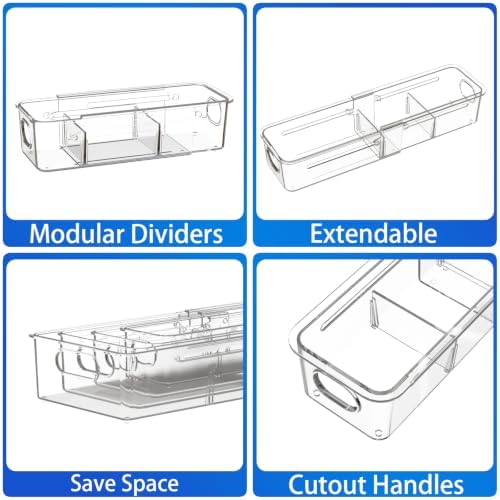 4 Pcs Expandable Drawer Organizer, Adjustable Desk Drawer Organizer with Dividers, 4-Sizes Plastic Storage Bins for Makeup, Kitchen, Bathroom Vanity, Office & Gadgets Drawer - Image 5