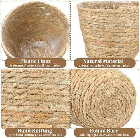 AceOrbit 12 Pcs Wicker Plant Basket Bulk with Liners Woven Planter Baskets Bulk for Indoor Outdoor Seagrass Plants Woven Wicker Baskets for Flower Pots Cover and Room Decor (Small,Rustic) - Image 5