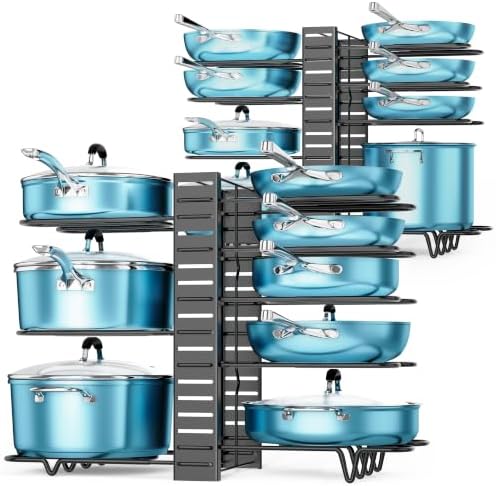 ORDORA Pots and Pans Organizer Under Cabinet 16.6" 8-Tier Adjustable 2-Pack by ORDORA