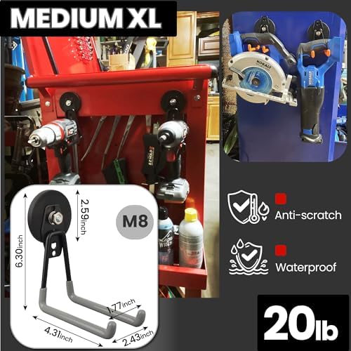 ULIBERMAGNET Heavy Duty Magnetic Hooks,Strong Large Magnet Hooks for Power Drill,Garden Tools, Hose,Pegboard,Garage,Workshop,6 Pack Magnetic Storage Hooks for Indoor Outdoor Hanging(Gray) - Image 3
