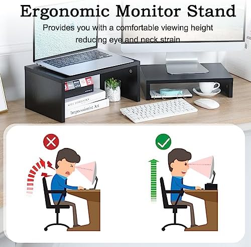 TEAMIX 2-Pack Monitor & Laptop Stand Riser,Wood High-Low Dual Monitor Setup - Image 2