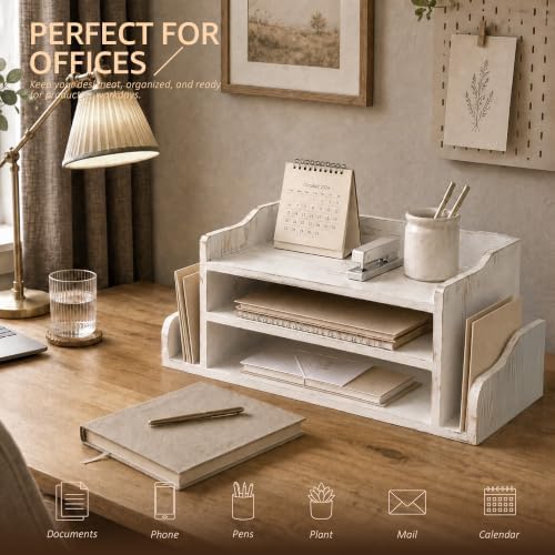 Wood Desk Organizer: File Organizer for Office Desk & Classroom, Whitewash - Image 5