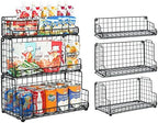X-cosrack Stackable Wire Basket 3 Tier Countertop& Wall Mounted Metal Storage Basket for Kitchen Pantry Cabinet, Muti-functional Open Front Bin Organizer for Food Fruit Snack, Black by X-cosrack