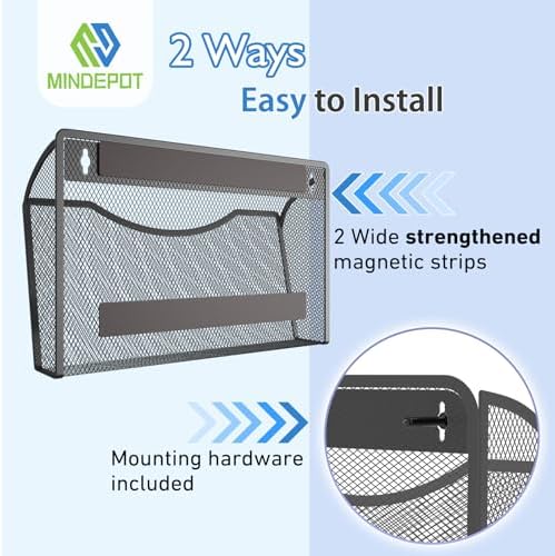 MINDEPOT Magnetic Wall File Organizer, Hanging File Holder, 3 Pack, Black - Image 3