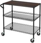 Finnhomy 3 Tier Heavy Duty Commercial Grade Utility Cart with Wood Top, Wire Rolling Cart with Wheels and Handle Bar, Kitchen Carts on Wheels, 18x36x35.4 H Metal Cart with 600 LBS Capacity, Black by Finnhomy