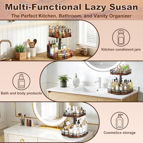 12" Large Lazy Susan Turntable Organizer - 2 Tier Spice Rack for Table Top - Image 4