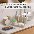 LIN CHUAN 6-Piece Bathroom Accessories Set, Bathroom Organizer, Beige - Image 4