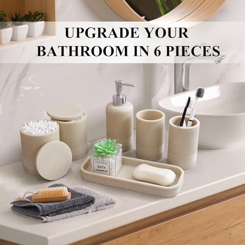 LIN CHUAN 6-Piece Bathroom Accessories Set, Bathroom Organizer, Beige - Image 4
