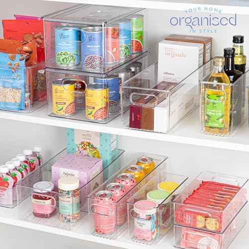 Plastic Food Storage 6 Pack Clear Container Bin with Handles for Organizing Kitchen, Pantry, Refrigerator, Freezer, Pantry, Cabinet, Closet, Bathroom. 16”x6”x5” - Image 7