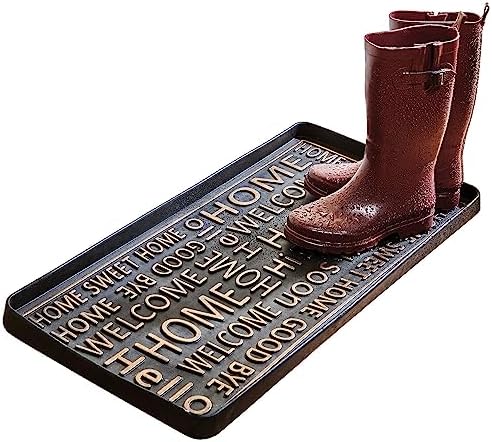 Art & Artifact Rubber Boot Tray Wet Shoe Tray for Entryway Indoor Outdoor Snow Boot Mat Extra Large Shoe Tray 32" x 16", Black, Hello Goodbye - Image 6