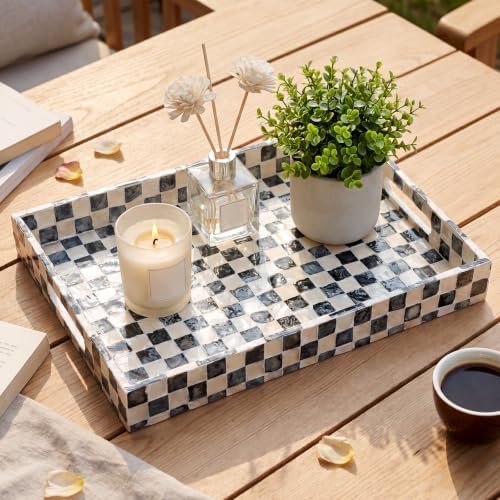 Reallnaive Mother of Pearl Lazy Susan, Square, Black White Checkerboard - Image 2