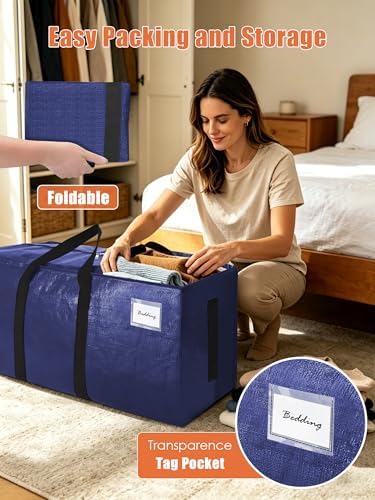 SWEET DOLPHIN 12 Pack 200LB Heavy-Duty Moving Bags with Wrap-Around Handles, Extra Large Storage Totes for Space Saving, Clothes Storage Bags, College Dorm Essentials, Blue, 24 Gal - Image 3