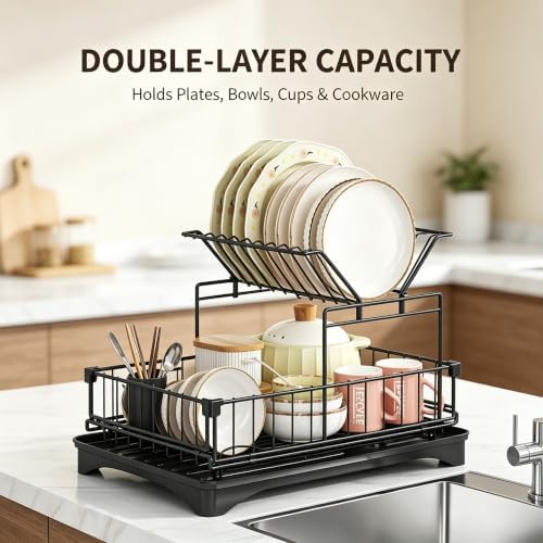 2-Tier Large Dish Drying Rack for Kitchen Counter, Dish Rack Auto Drain - Image 7