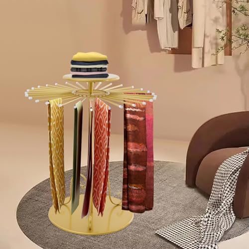 Freestanding Scarf Display Rack, 360° Swivel Gold Retail Tie Rack Belt Display, Adjustable Height Scarf Holder Scarf Hanger for Clothing Store Bedroom Business - Image 2