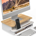 16.5” Bamboo Monitor Stand with Phone & Tablet Holder Desk Shelf by WELLWENG