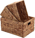Storage Baskets,Woven Natural Water hyacinth Box with Handle,Kingwillow.(Set of 3) by KINGWILLOW