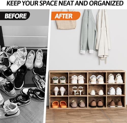 Aenuert 12-Cubby Shoe Rack, 3-Tier Wood Shoe Organizer, Multifunctional Shoe Organizer Bench for Entryway, Mudroom, Hallway, Closet,36.22 * 11.81 * 17.72 Inch,Brown - Image 7