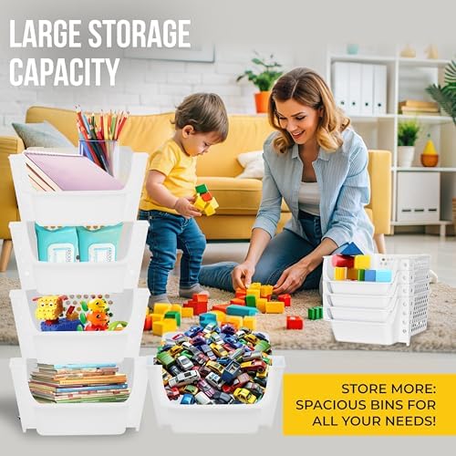 Skywin Stackable Storage Bins Open Front for Pantry Storage, 4 Pack - White - Image 4