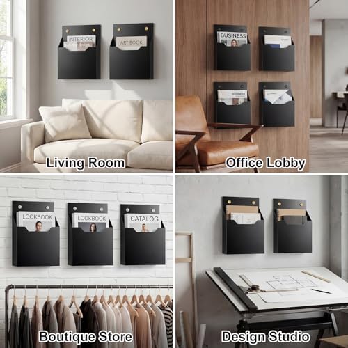 Feifeiya 1 Pcs Black Acrylic File Holder Wall Mount, 12.6"x9.5"x2.4" - Image 6