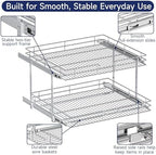 2-Tier Pull Out Cabinet Organizer, 27" W x 21.5" D, Heavy Duty Dual Slide Out Shelves for Wide Base Cabinets, Chrome Wire Basket Drawer for Pots, Pans, Pantry & Cleaning Supplies - Image 5