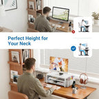 OPNICE Desk Organizers and Accessories, Computer Monitor Stand Riser with Drawer and 2 Pen Holders, Printer & Laptop Stand, Office Desk Accessories & Workspace Organizers for Home Office Supplies, Metal White - Image 3