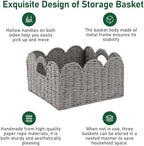 OIAHOMY Scalloped Wicker Baskets, Hand-woven Storage Baskets with Built-in Handles, Paper Rope Shelf Baskets for Organizing and Decoration, Set of 3-Grey - Image 5