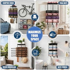 Camping Chair Storage for Garage, Metal Camping Chair Rack for Garage Storage, Beach Chair Rack, Umbrella Storage Holder, Wall Holder Rack with Floating Shelf & 3 Hooks for Garage Organizer - Image 3