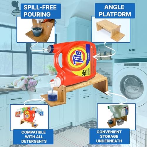 Liquid Laundry Detergent Holder Stand with Tray & Strap - 2 Pack - Wood - Image 7