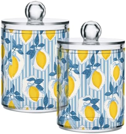 4Pack Hand-drawn Lemons Print Apothecary Jars with Lid, 10 Oz Clear Plastic Apothecary Jar Set Qtip Holder Storage Containers for Cotton Ball Swabs Bathroom Vanity by Unknown