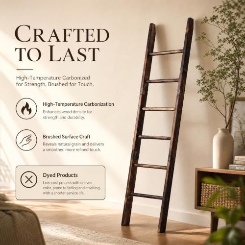 Carbonized Farmhouse Blanket Ladder, 6-Tier Rustic Wooden Rack - Image 5
