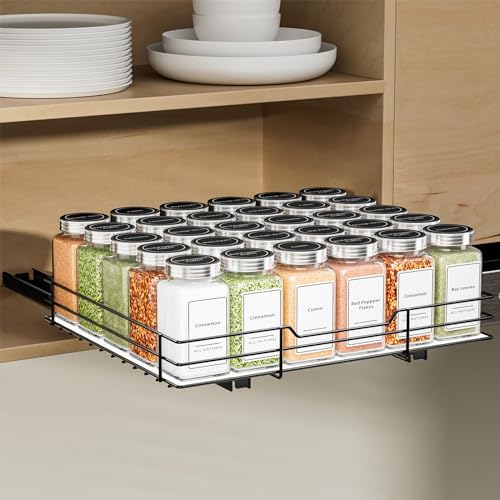 BOIVSHI Spice Rack Organizer for Cabinet, 1 Tier Pull Out Spice Rack, Spice Organizer for Cabinet, Kitchen and Pantry, Fits Spices, Sauces, Canned Food (12.5''Wx10.5''Dx2.5''H) by BOIVSHI