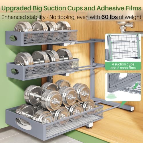 Kitstorack Under Sink Organizer 3-Tier Slide Out Drawer 2-Pack Grey - Image 7