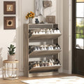 Wodeer Narrow Shoe Cabinet for Entryway, Slim Shoe Storage Cabinet with 3 Flip Drawers, Hidden Wood Shoe Cabinet Storage, Freestanding Shoe Rack Organizer Foyer, Hallway, Grey by WODEER