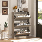 Wodeer Narrow Shoe Cabinet for Entryway, Slim Shoe Storage Cabinet with 3 Flip Drawers, Hidden Wood Shoe Cabinet Storage, Freestanding Shoe Rack Organizer Foyer, Hallway, Grey by WODEER