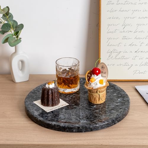 Karibiber Natural Marble Tray, 11.8in Serving Tray for Fruit, Round Decorative Vanity Stone Plate for Jewelry&Key, Quality Storage Dish for Kitchen Coffee Table and Bathroom Desktop, Blue Pearl - Image 6