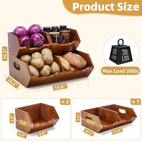HYPIGO Wood Pantry Organizers and Storage, Stackable Wood Storage Bins - Image 4