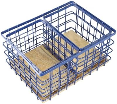 happimess Evvie 3-Piece Wire Metal Wood Nesting Baskets 15", Navy/Natural - Image 5
