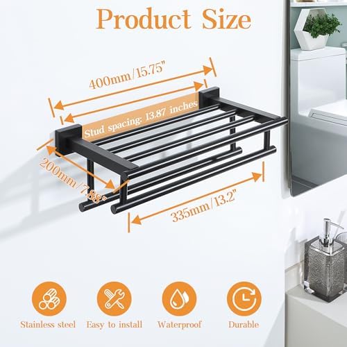 Alise Double Towel Rack for Bathroom Wall Mounted 16 Inch,Matte Black - Image 3
