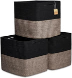 NaturalCozy 13x15x13 Kallax Storage Cubes Bins, 3 Pack | Cotton Rope Cube Storage Bin Woven Baskets for Organizing | Kallax Insert Storage Baskets for Shelves Organizer, Kids Toy, Closet Baby Nursery by NaturalCozy