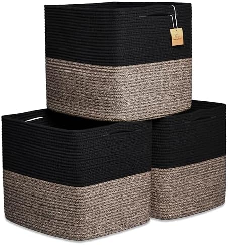 NaturalCozy 13x15x13 Kallax Storage Cubes Bins, 3 Pack | Cotton Rope Cube Storage Bin Woven Baskets for Organizing | Kallax Insert Storage Baskets for Shelves Organizer, Kids Toy, Closet Baby Nursery by NaturalCozy