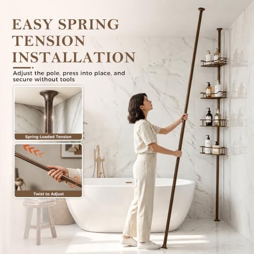 Corner Shower Caddy Tension Pole, Bathroom Organizer for Renters - Image 4