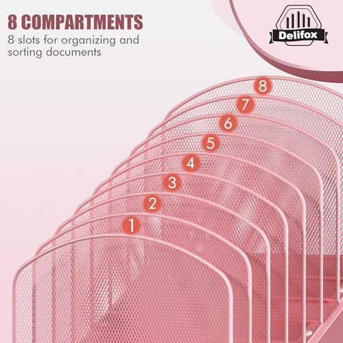 Inclined Desk File Organizer, 8-Section Upright Desk Organizer Standing File Sorter for Office Classroom Desktop Organization (Pink, 8) - Image 7
