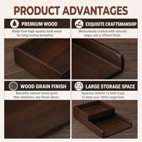 Wood 2-Tier Letter Tray, Stackable Detachable Paper Tray Desk Organizer - Image 6