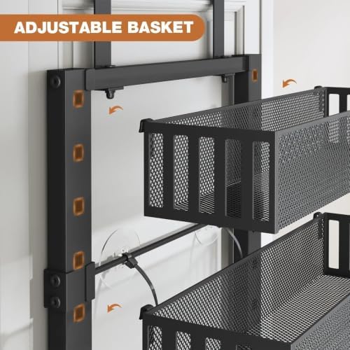 Over The Door Organizer, 6-Tier Heavy-Duty Metal Mesh Rack, Adjustable Large Baskets, 2-in-1 Hanging or Wall Mount Spice Rack, Behind The Door Organizer for Bedroom Closet Bathroom Pantry Kitchen - Image 4