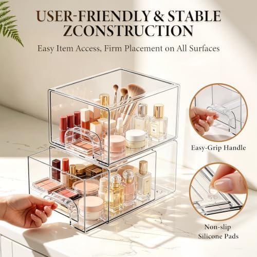 6 Pack Clear Stackable Storage Drawers Bathroom Makeup Organizer Bins - Image 3
