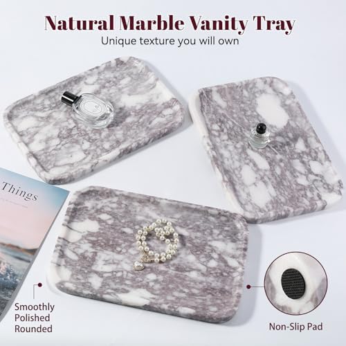 Karibiber Luxury Marble Vanity Tray, Bathroom Tray Countertop, Calacatta Marble/Stone, Home Decorative Dresser Organizer, Storage for Kitchen Sink, Perfume Jewelry Holder(Purple&White) - Image 2
